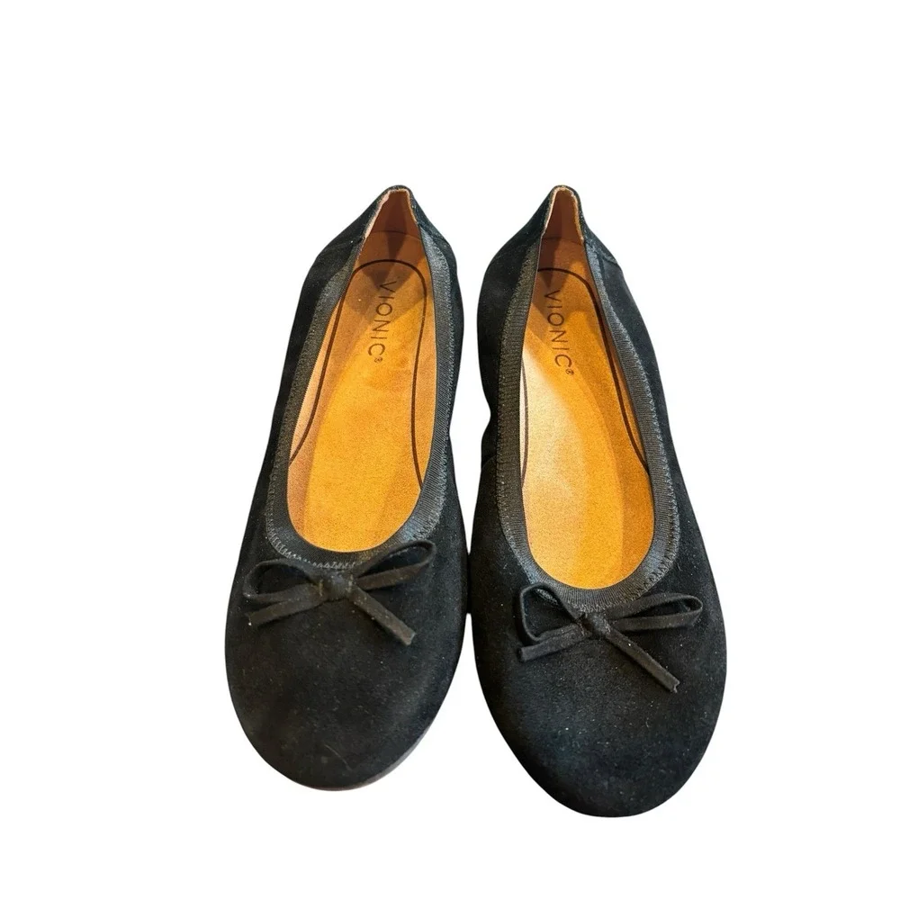 Vionic Liliana Tied Bow Ballet Flats Black Suede Size 6 1/2